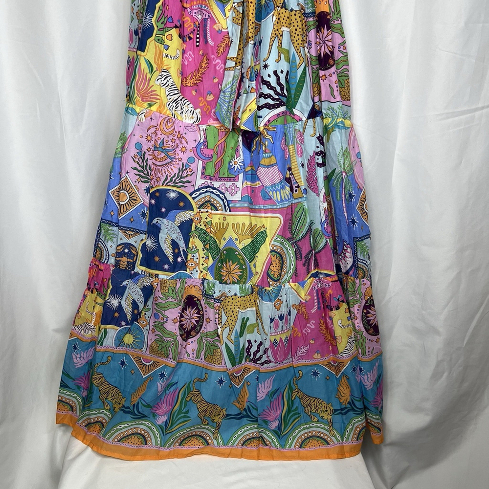 J Marie The Sloane Ruffle Strap Tie Midi Dress Ruffle Sleeve Maxi Cats Birds M - Picture 7 of 12
